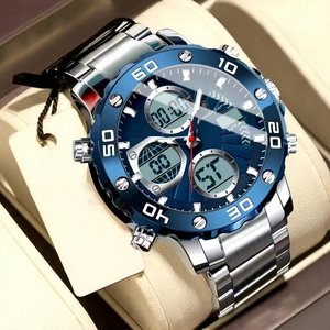 POEDAGAR E102 Sport Stainless Wristwatch LED Alarm Dual Time Display